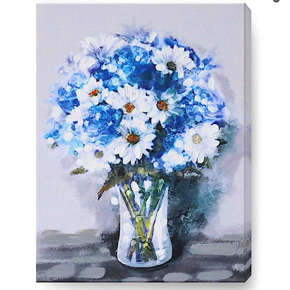 Wall Decor Blue and White Flowers Painting on Canvas